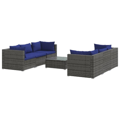 7 Piece Garden Lounge Set with Cushions Poly Rattan Grey