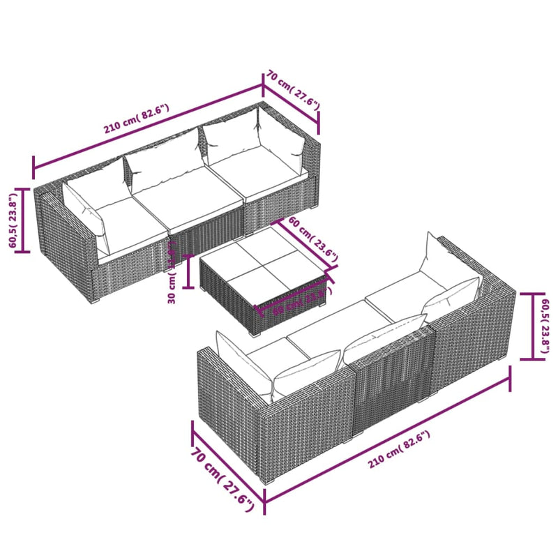 7 Piece Garden Lounge Set with Cushions Poly Rattan Grey