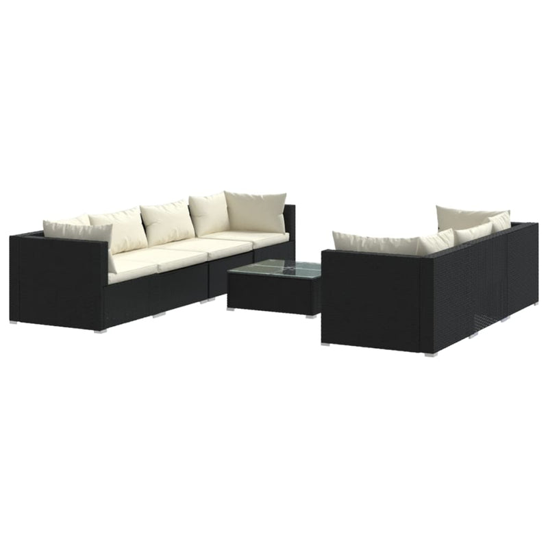 8 Piece Garden Lounge Set with Cushions Poly Rattan Black