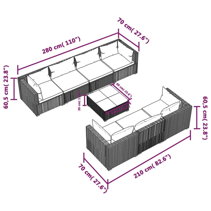 8 Piece Garden Lounge Set with Cushions Poly Rattan Black