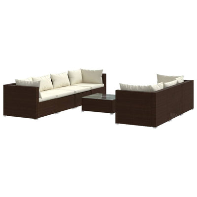 8 Piece Garden Lounge Set with Cushions Poly Rattan Brown