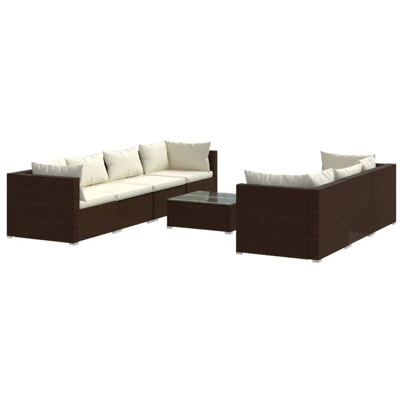 8 Piece Garden Lounge Set with Cushions Poly Rattan Brown