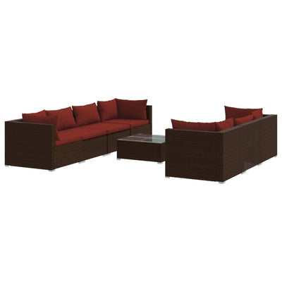 8 Piece Garden Lounge Set with Cushions Poly Rattan Brown