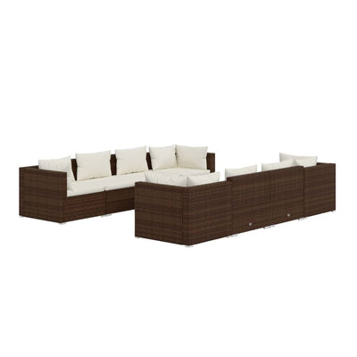 9 Piece Garden Lounge Set with Cushions Poly Rattan Brown