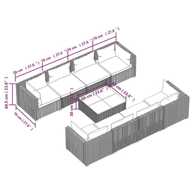 9 Piece Garden Lounge Set with Cushions Poly Rattan Brown