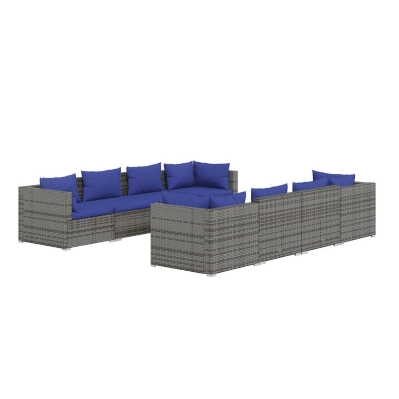 9 Piece Garden Lounge Set with Cushions Poly Rattan Grey