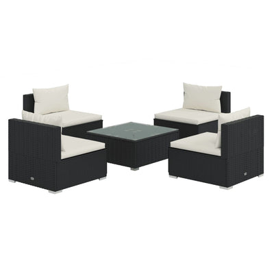 5 Piece Garden Lounge Set with Cushions Poly Rattan Black