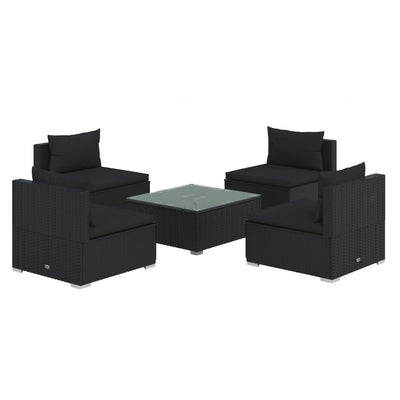 5 Piece Garden Lounge Set with Cushions Poly Rattan Black