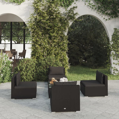 5 Piece Garden Lounge Set with Cushions Poly Rattan Black