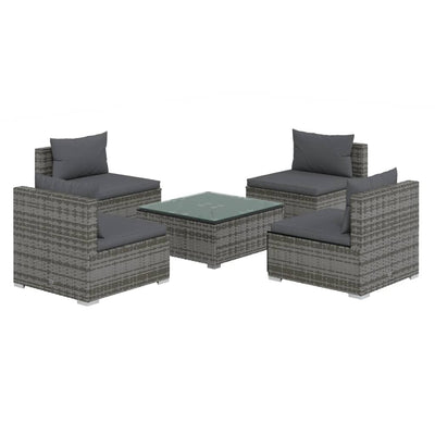 5 Piece Garden Lounge Set with Cushions Poly Rattan Grey