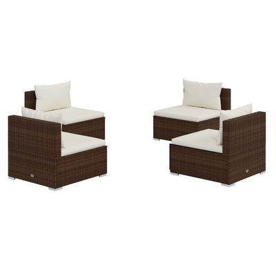 4 Piece Garden Lounge Set with Cushions Poly Rattan Brown