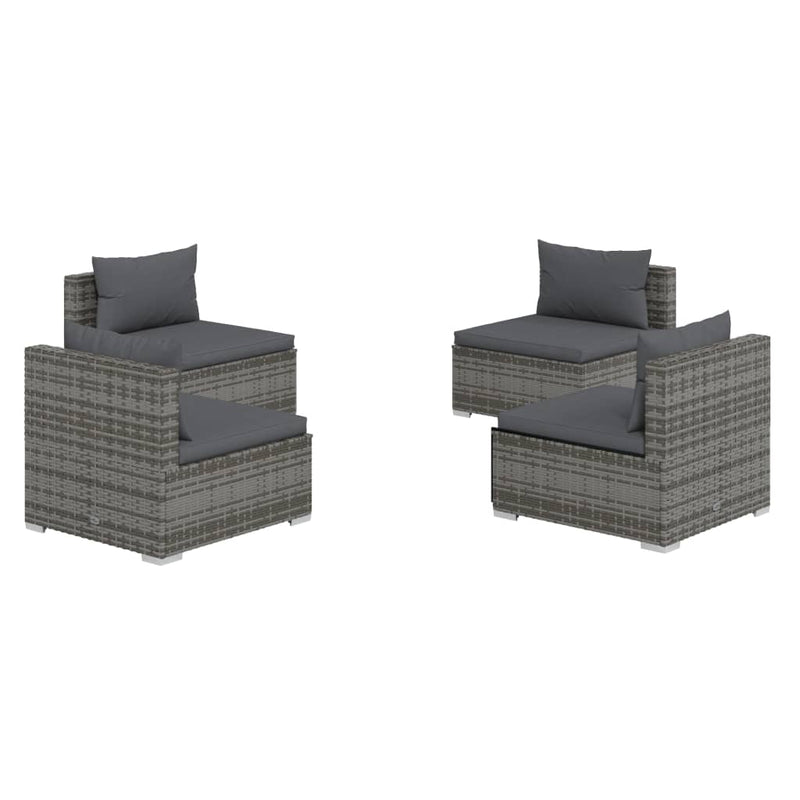 4 Piece Garden Lounge Set with Cushions Poly Rattan Grey