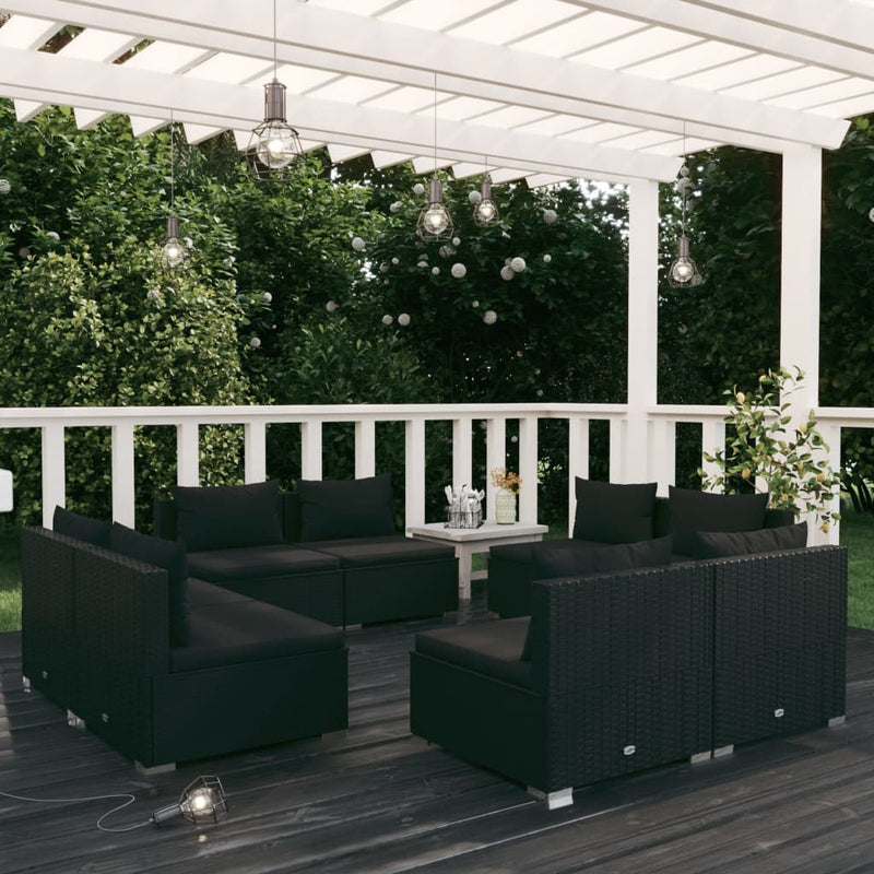 8 Piece Garden Lounge Set with Cushions Poly Rattan Black