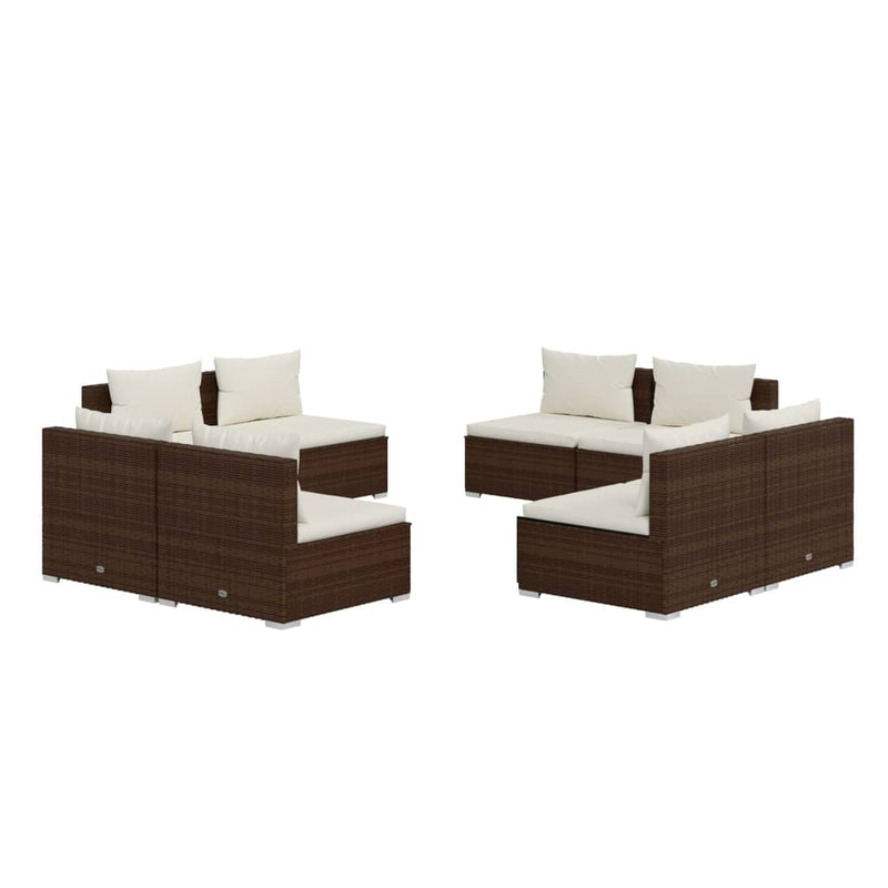 8 Piece Garden Lounge Set with Cushions Poly Rattan Brown