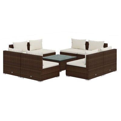 9 Piece Garden Lounge Set with Cushions Poly Rattan Brown