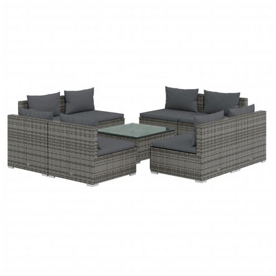 9 Piece Garden Lounge Set with Cushions Poly Rattan Grey