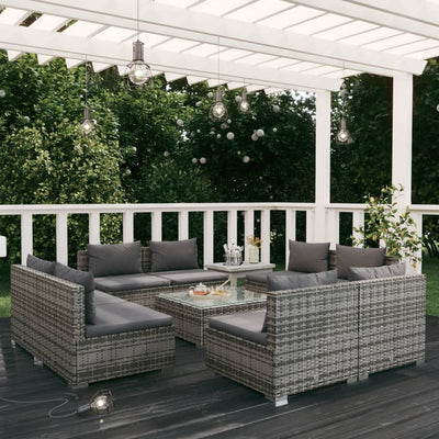 9 Piece Garden Lounge Set with Cushions Poly Rattan Grey