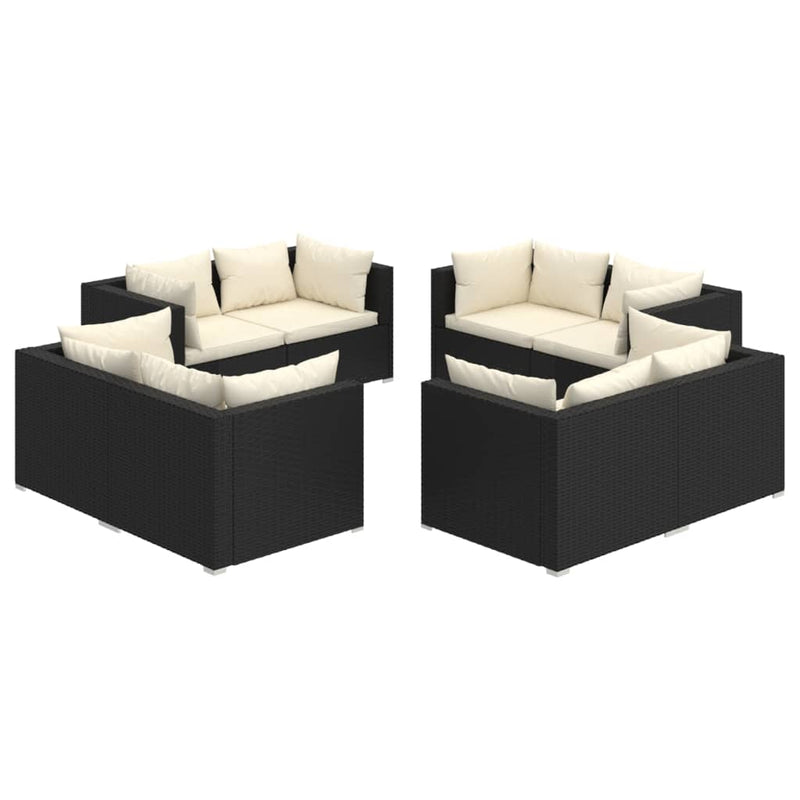 8 Piece Garden Lounge Set with Cushions Poly Rattan Black