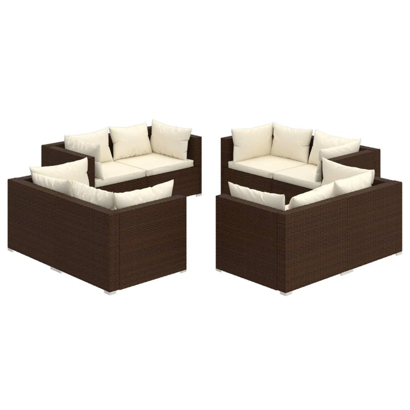 8 Piece Garden Lounge Set with Cushions Poly Rattan Brown