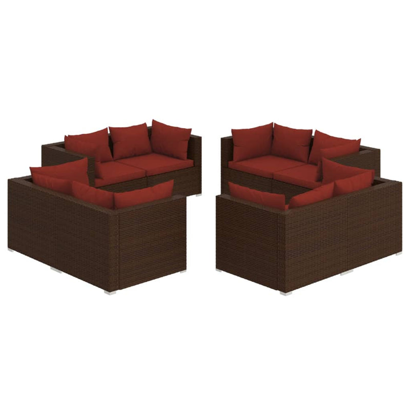 8 Piece Garden Lounge Set with Cushions Poly Rattan Brown