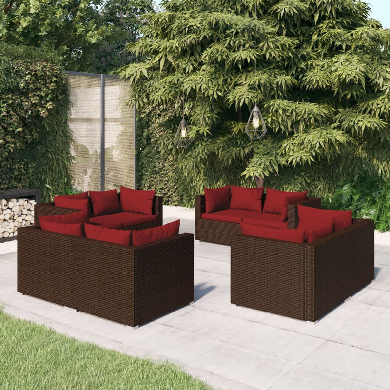 8 Piece Garden Lounge Set with Cushions Poly Rattan Brown