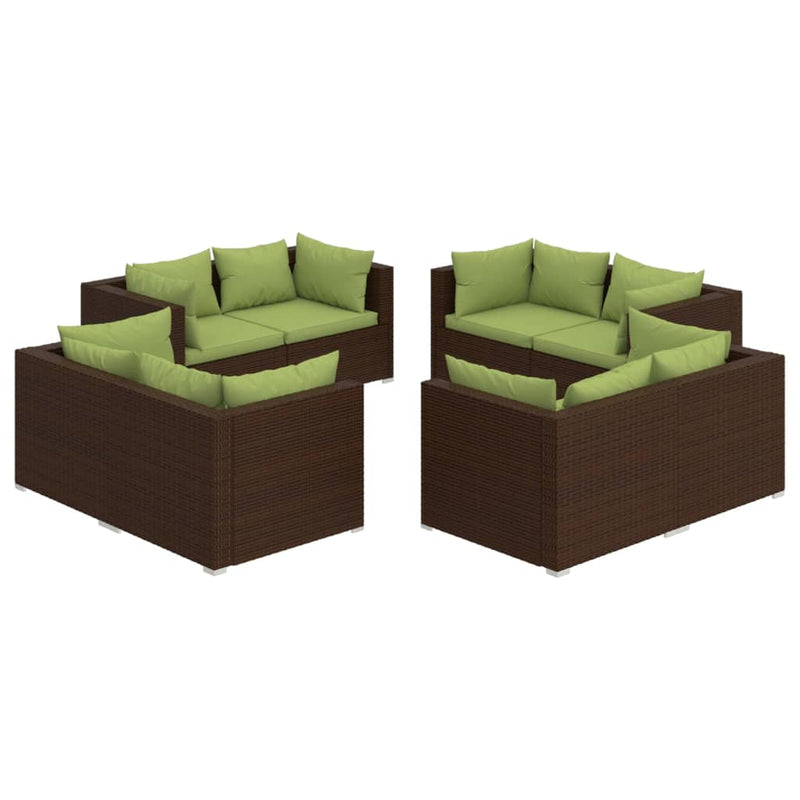 8 Piece Garden Lounge Set with Cushions Poly Rattan Brown