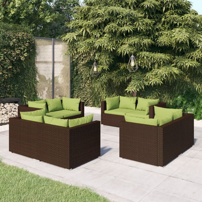 8 Piece Garden Lounge Set with Cushions Poly Rattan Brown