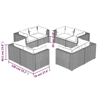 8 Piece Garden Lounge Set with Cushions Poly Rattan Grey