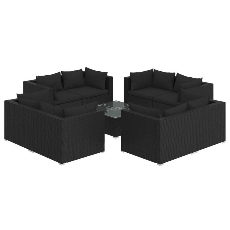 9 Piece Garden Lounge Set with Cushions Poly Rattan Black