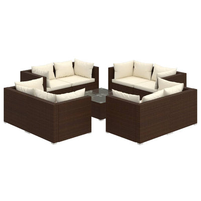 9 Piece Garden Lounge Set with Cushions Poly Rattan Brown