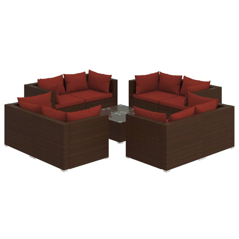 9 Piece Garden Lounge Set with Cushions Poly Rattan Brown