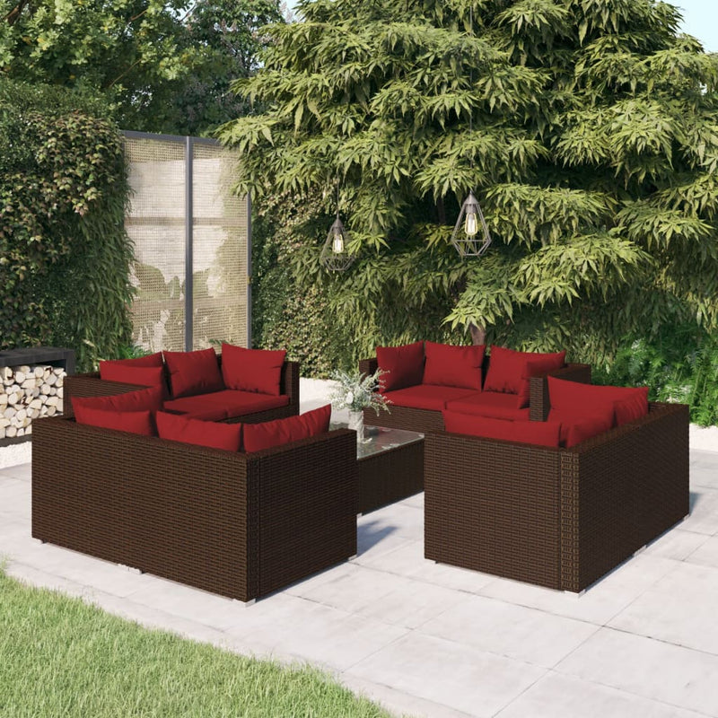 9 Piece Garden Lounge Set with Cushions Poly Rattan Brown