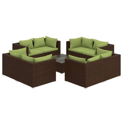 9 Piece Garden Lounge Set with Cushions Poly Rattan Brown