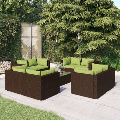 9 Piece Garden Lounge Set with Cushions Poly Rattan Brown