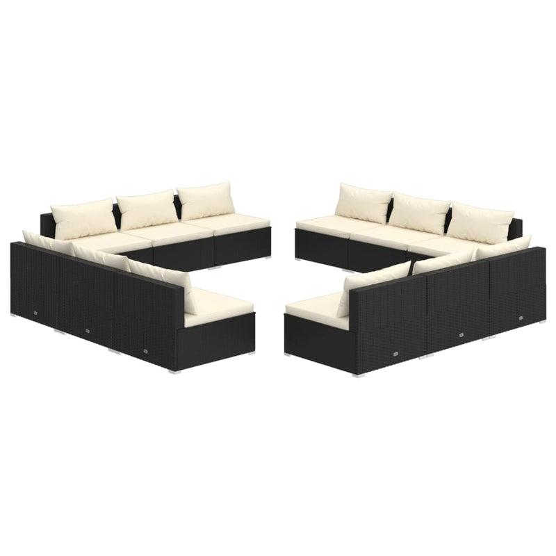 12 Piece Garden Lounge Set with Cushions Poly Rattan Black