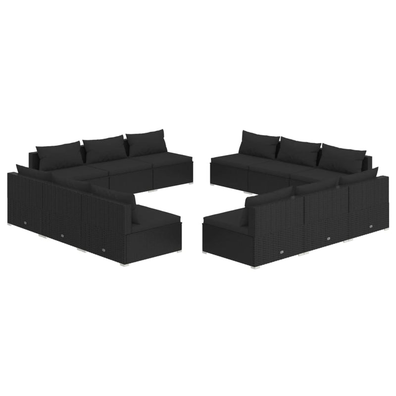 12 Piece Garden Lounge Set with Cushions Poly Rattan Black