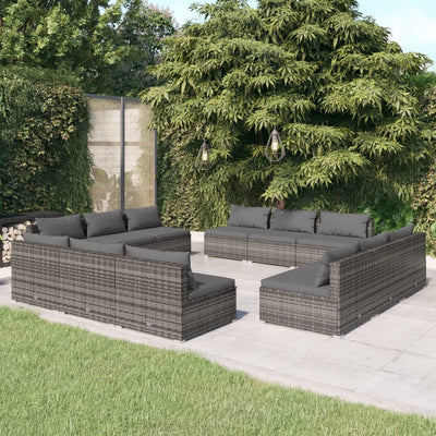 12 Piece Garden Lounge Set with Cushions Poly Rattan Grey