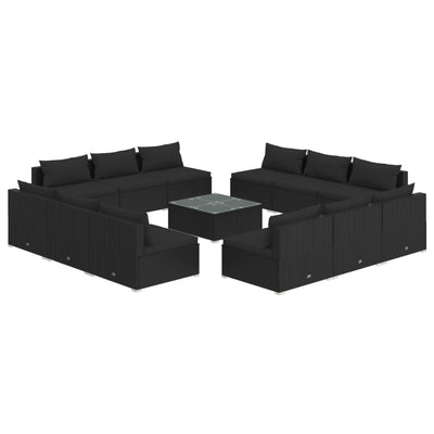 13 Piece Garden Lounge Set with Cushions Poly Rattan Black