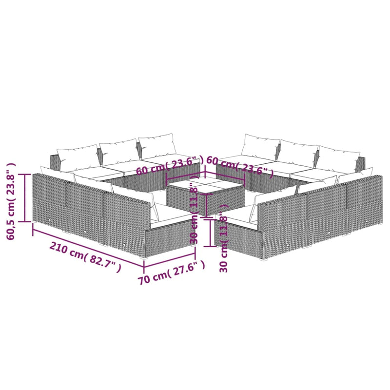 13 Piece Garden Lounge Set with Cushions Poly Rattan Black