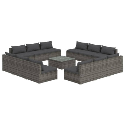 13 Piece Garden Lounge Set with Cushions Poly Rattan Grey