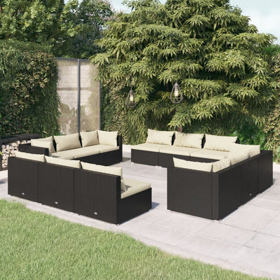 12 Piece Garden Lounge Set with Cushions Poly Rattan Black