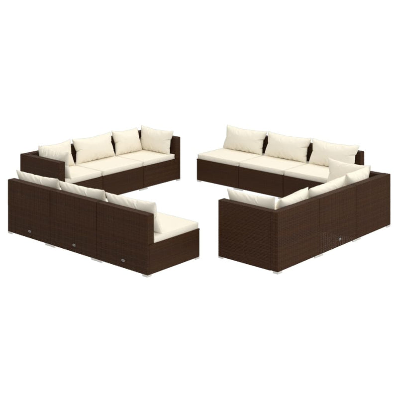 12 Piece Garden Lounge Set with Cushions Poly Rattan Brown