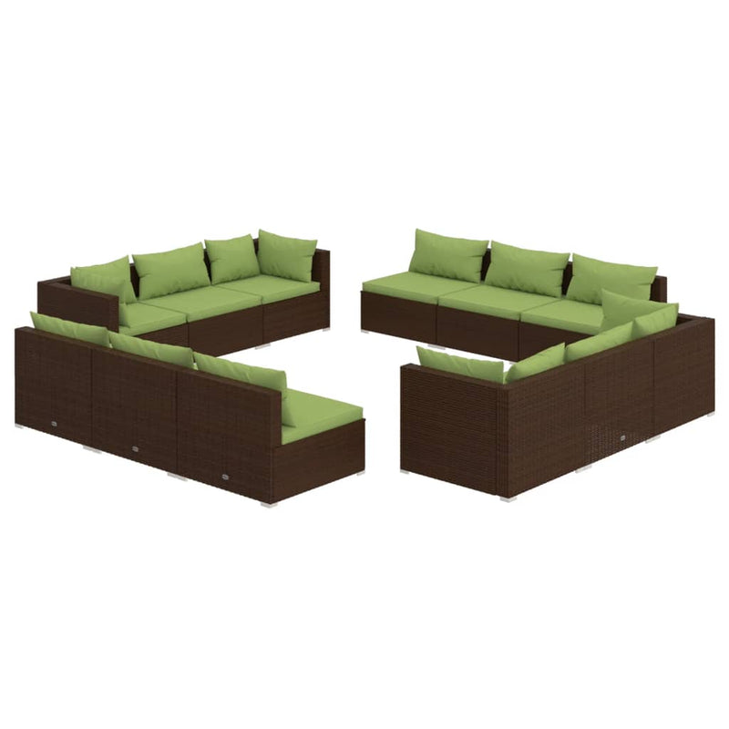 12 Piece Garden Lounge Set with Cushions Poly Rattan Brown