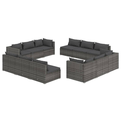 12 Piece Garden Lounge Set with Cushions Poly Rattan Grey