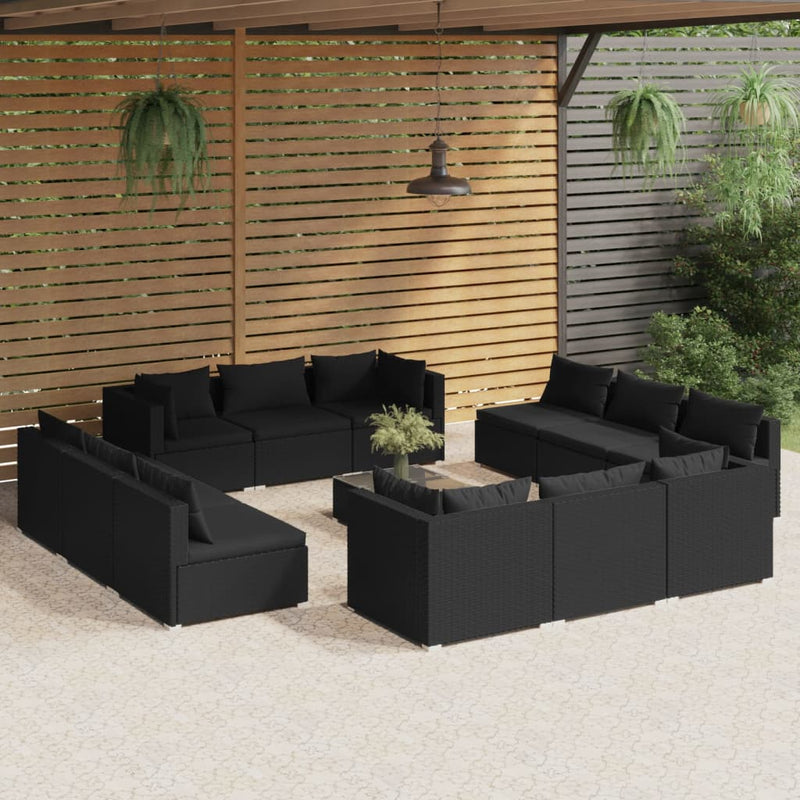 13 Piece Garden Lounge Set with Cushions Poly Rattan Black