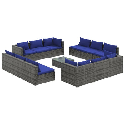 13 Piece Garden Lounge Set with Cushions Poly Rattan Grey