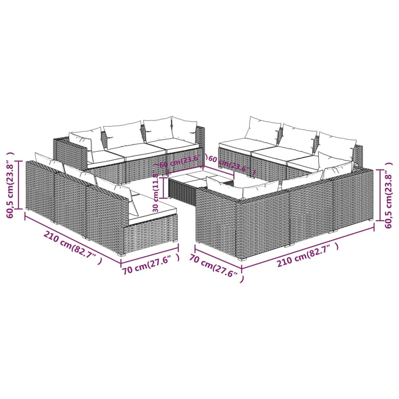 13 Piece Garden Lounge Set with Cushions Poly Rattan Grey