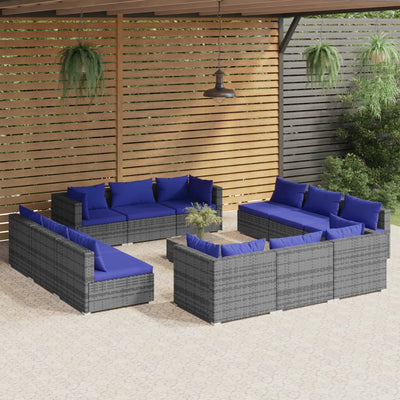 13 Piece Garden Lounge Set with Cushions Poly Rattan Grey