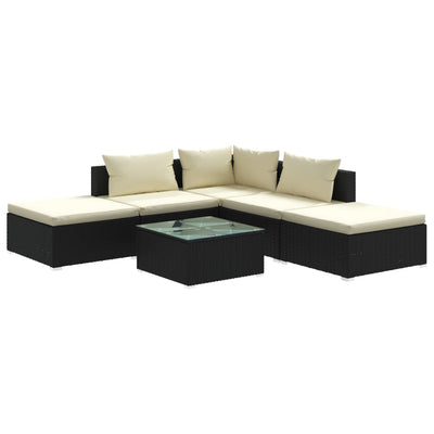 6 Piece Garden Lounge Set with Cushions Poly Rattan Black