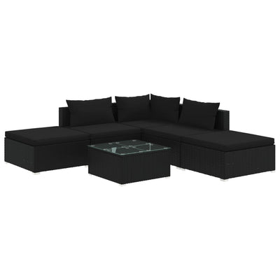 6 Piece Garden Lounge Set with Cushions Poly Rattan Black